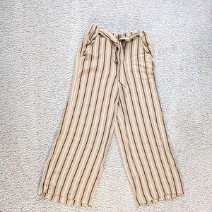 Aritzia Wilfred Cropped Wide Legged Tan Striped Lounge Faun Pants Sz S